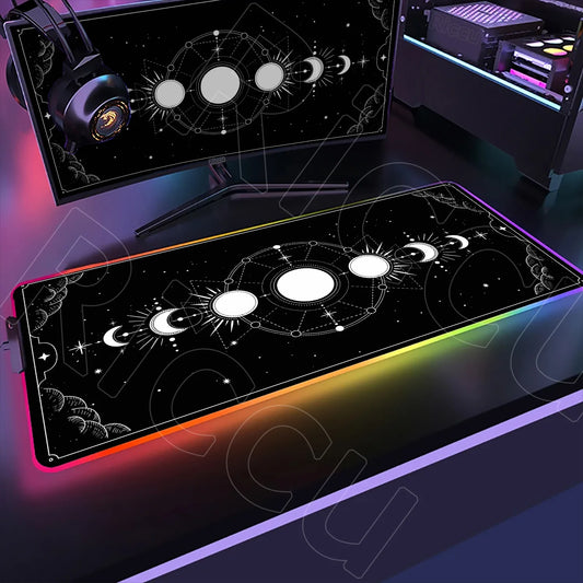 RGB Mouse Pad Gaming LED Tarot Glowing Mouse Mat 900x400mm Mousepad XXL PC Pastel Moon Phase Deskmat Lock Edge Keyboard Rug Gift