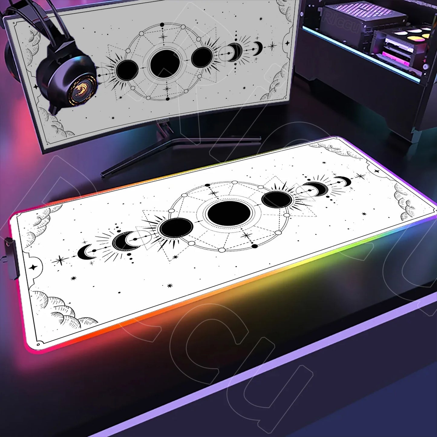 RGB Mouse Pad Gaming LED Tarot Glowing Mouse Mat 900x400mm Mousepad XXL PC Pastel Moon Phase Deskmat Lock Edge Keyboard Rug Gift
