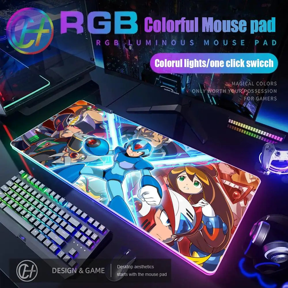 Mouse Pad Megaman X Mouse Pad RGB Gaming Mouse Pad Desk Mat HD Gamer Large LED Light XXL MousePads PC Computer Carpet