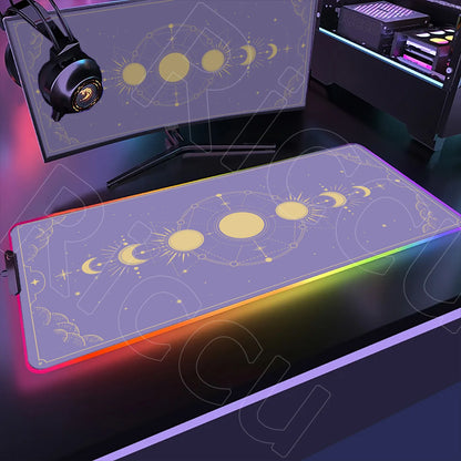 RGB Mouse Pad Gaming LED Tarot Glowing Mouse Mat 900x400mm Mousepad XXL PC Pastel Moon Phase Deskmat Lock Edge Keyboard Rug Gift
