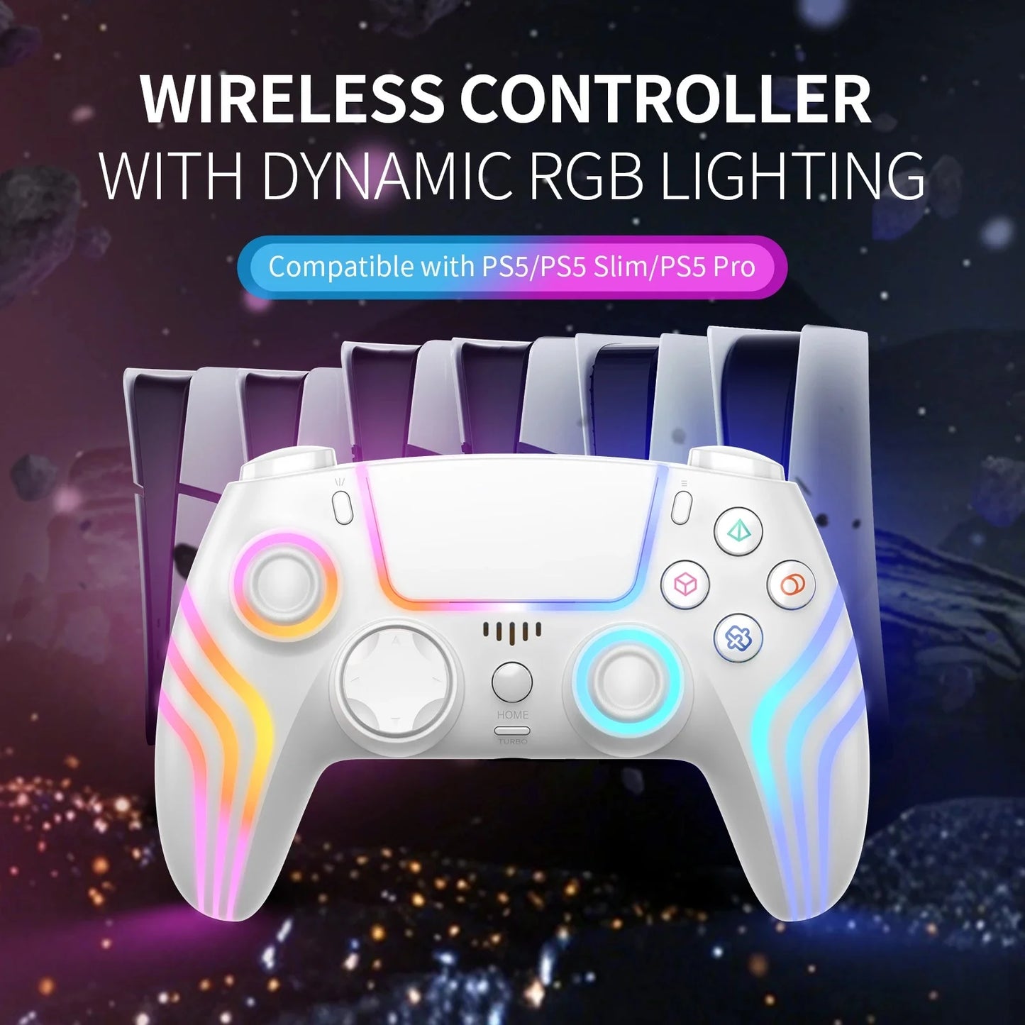PS5 Controller,Wireless Anti-Drift Gamepad,Dual Hall Joysticks&Triggers,Macro Back Buttons,1500mAh, RGB