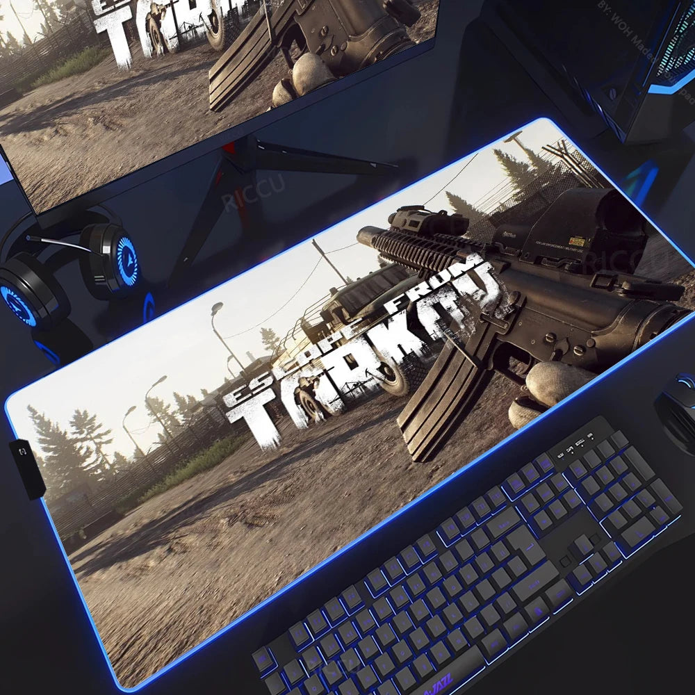 RGB Large Gaming Mouse Pad With Backlit Escape From Tarkov Mousepad PC Non-slip Rubber Desk Mat Computer Gamer Keyboard LED Rug