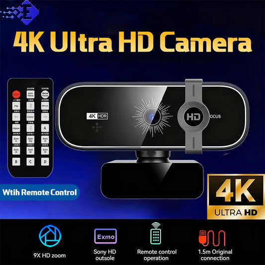 4K Webcam For PC Auto-Focus with Remote Control Privacy Cover Webcam With Microphone Plug & Play For Laptop/Desktop ideo Calling