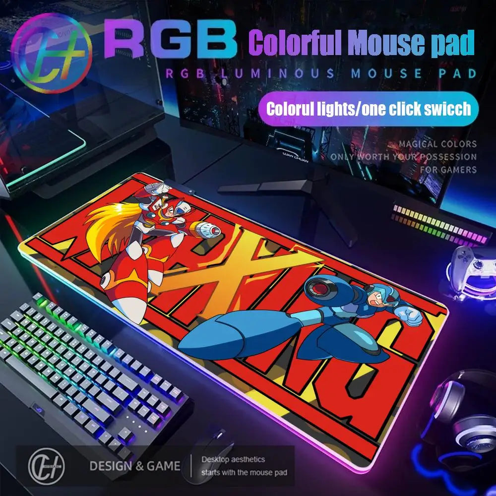Mouse Pad Megaman X Mouse Pad RGB Gaming Mouse Pad Desk Mat HD Gamer Large LED Light XXL MousePads PC Computer Carpet