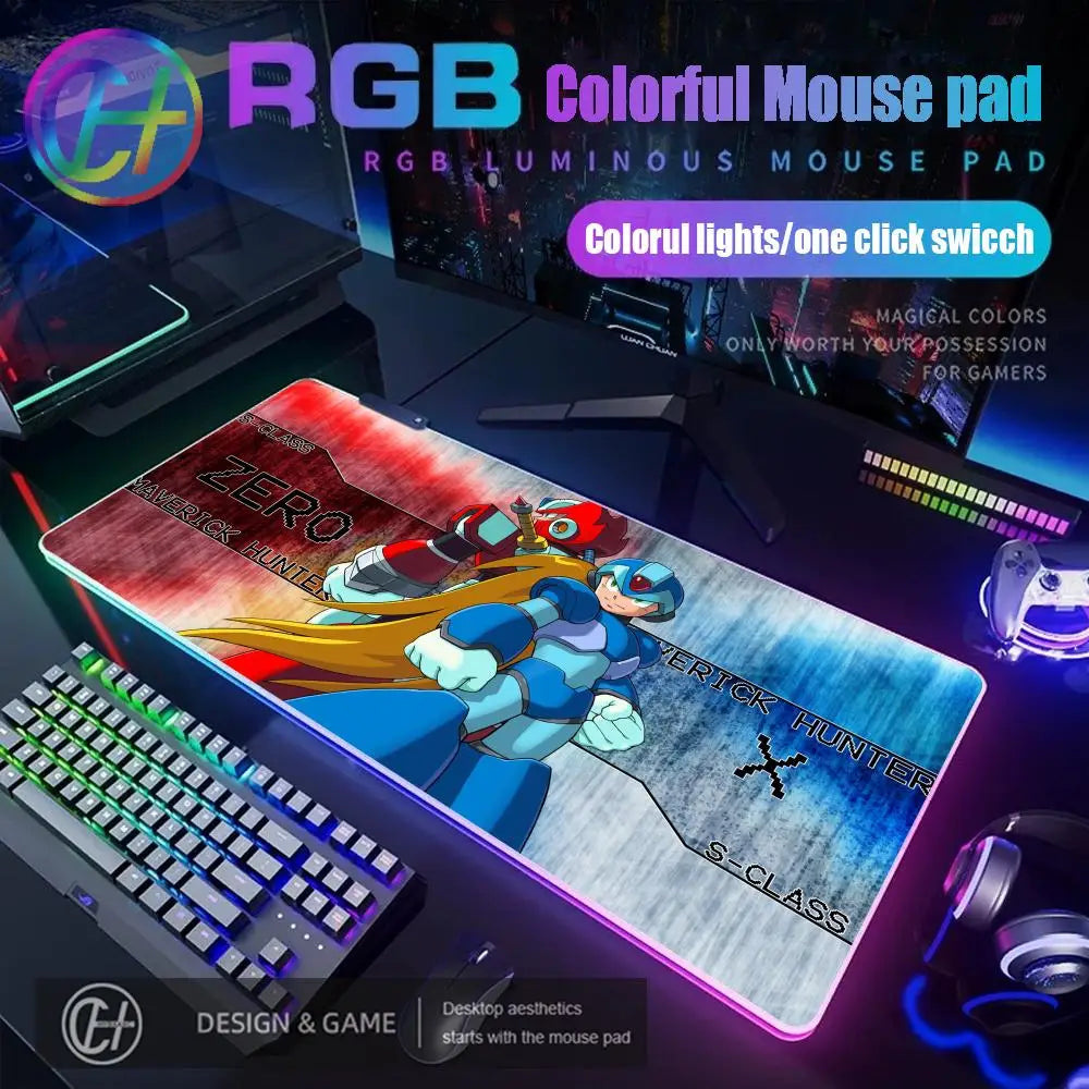 Mouse Pad Megaman X Mouse Pad RGB Gaming Mouse Pad Desk Mat HD Gamer Large LED Light XXL MousePads PC Computer Carpet