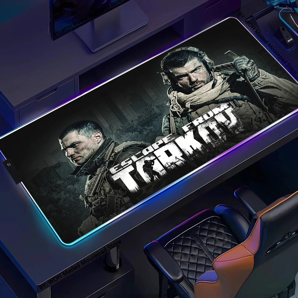 RGB Large Gaming Mouse Pad With Backlit Escape From Tarkov Mousepad PC Non-slip Rubber Desk Mat Computer Gamer Keyboard LED Rug