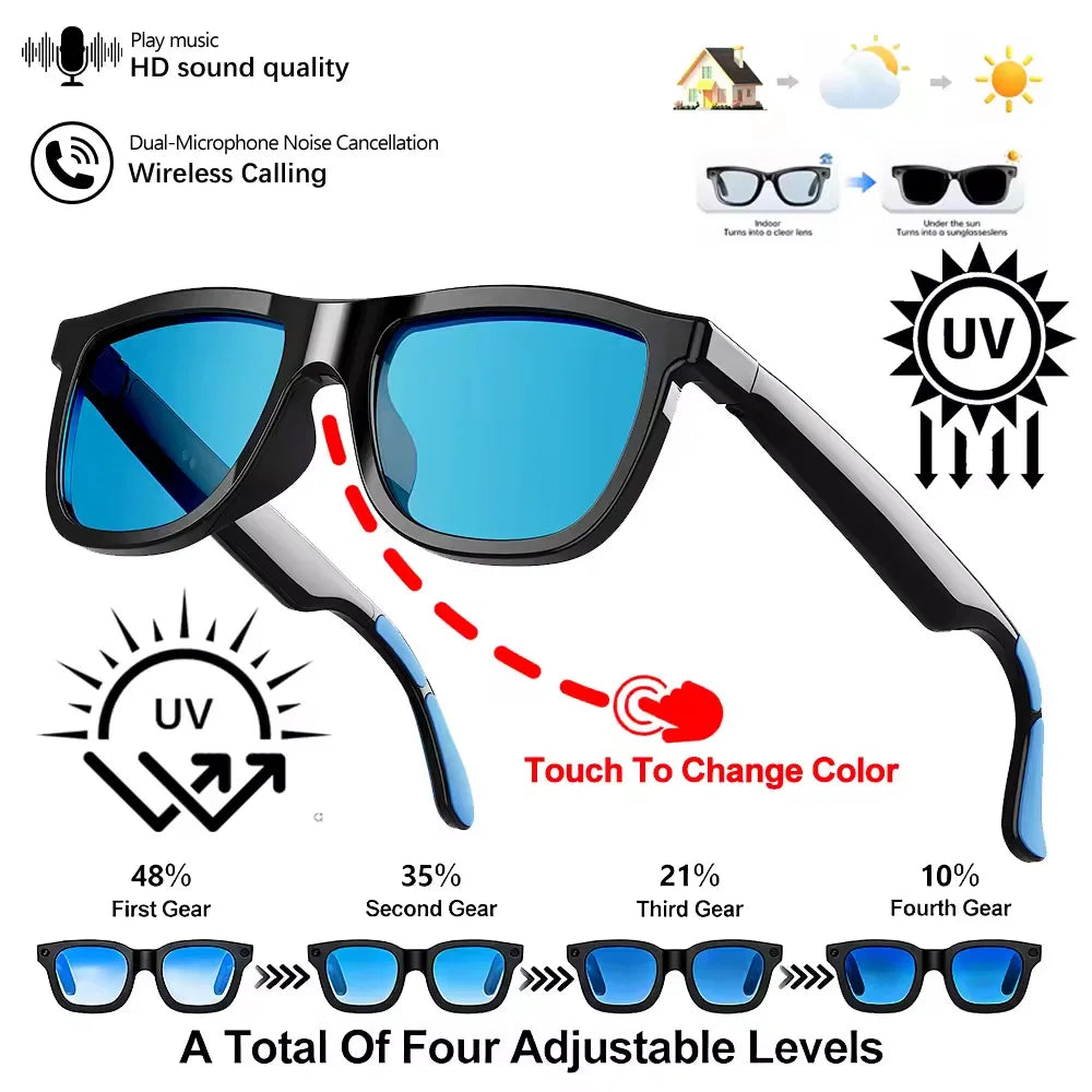Smart Audio Glasses 2026 Touch Color Changing Lens Dual Microphone Noise Reduction Super Clear Sound Bluetooth Sunglasses Wirele