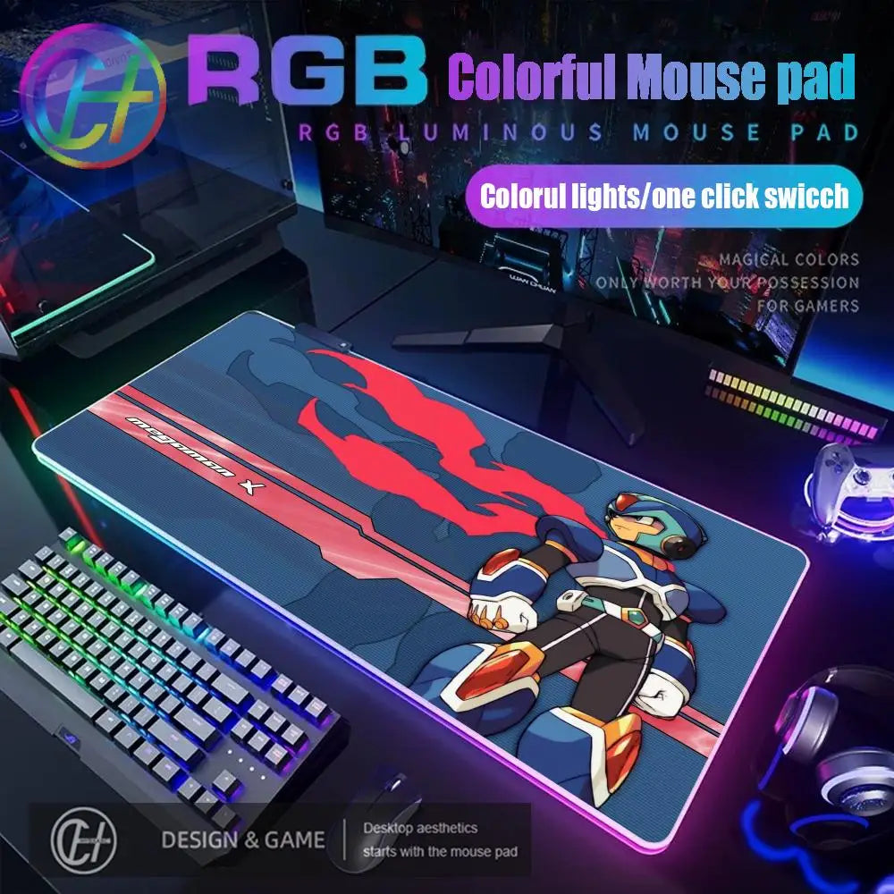 Mouse Pad Megaman X Mouse Pad RGB Gaming Mouse Pad Desk Mat HD Gamer Large LED Light XXL MousePads PC Computer Carpet