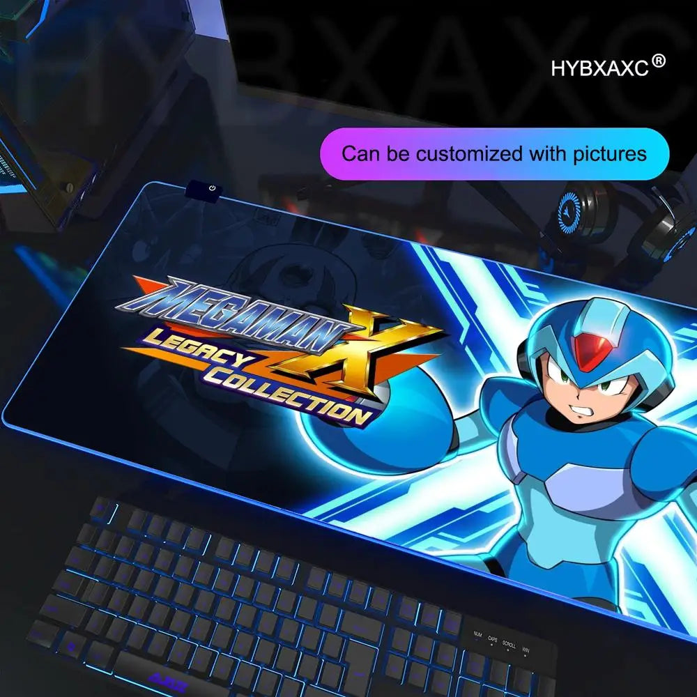 Mouse Pad Megaman X Mouse Pad RGB Gaming Mouse Pad Desk Mat HD Gamer Large LED Light XXL MousePads PC Computer Carpet