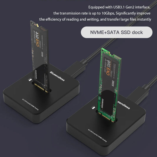 External SSD Hard Disk M.2 SSD Enclosure 10Gbps Online Reading Writing Speed SSD Case For M.2 NVME SATA SSD Docking Station Case