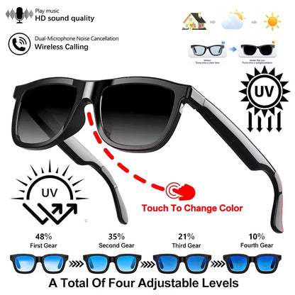 Smart Audio Glasses 2026 Touch Color Changing Lens Dual Microphone Noise Reduction Super Clear Sound Bluetooth Sunglasses Wirele