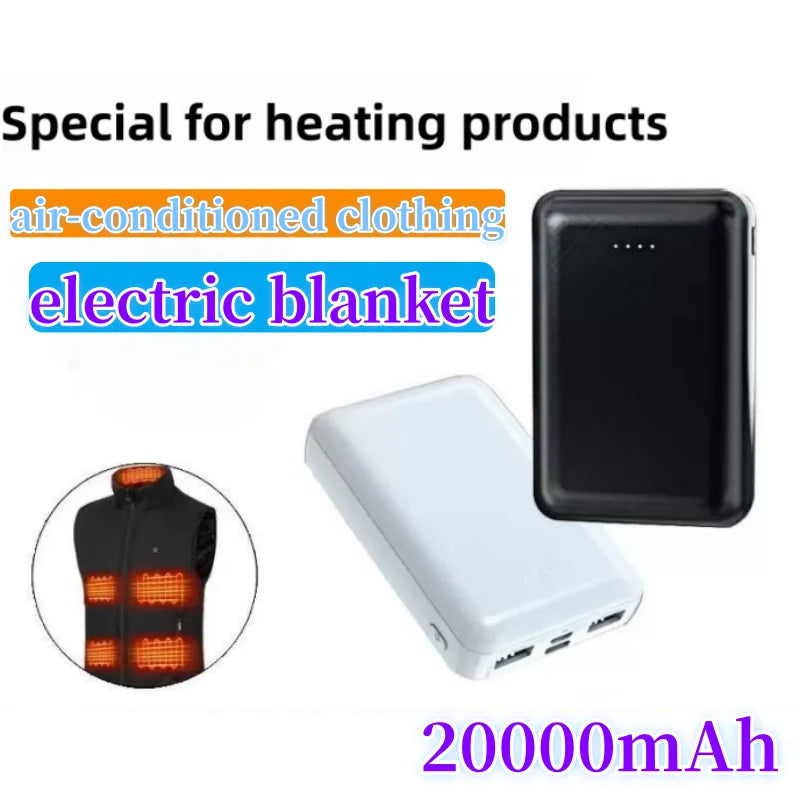 New 20000mAh Power Bank Portable USB Charger Fast Charging External Battery Pack Heating Vest Jacket Scarf Socks Glove Equipment