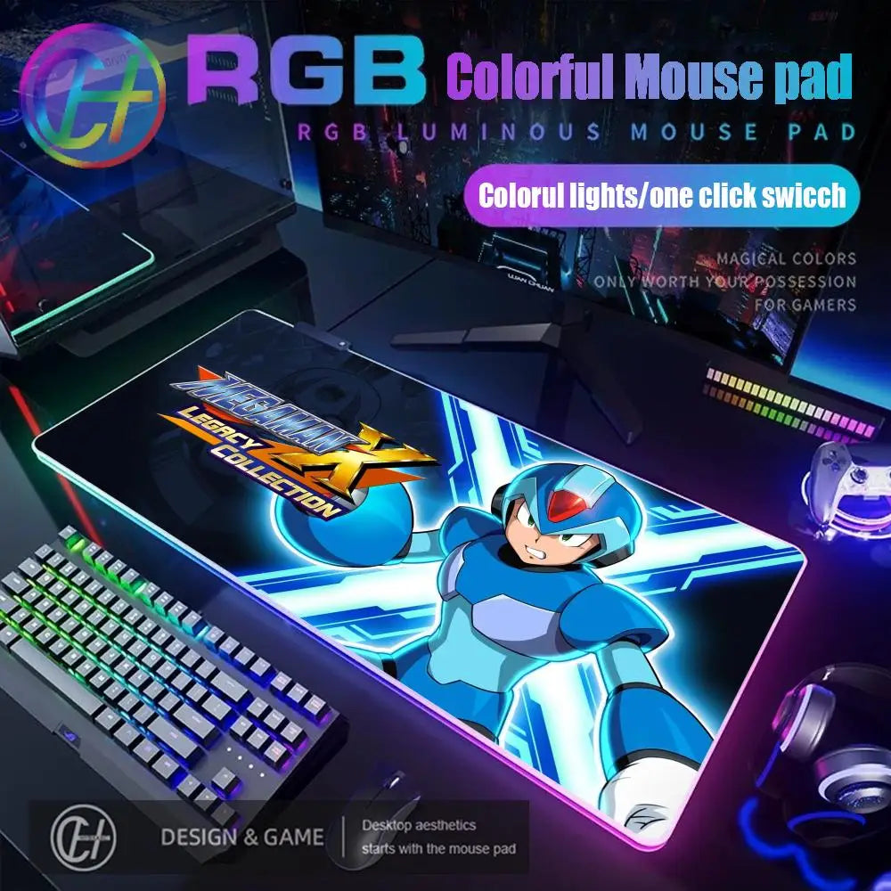 Mouse Pad Megaman X Mouse Pad RGB Gaming Mouse Pad Desk Mat HD Gamer Large LED Light XXL MousePads PC Computer Carpet