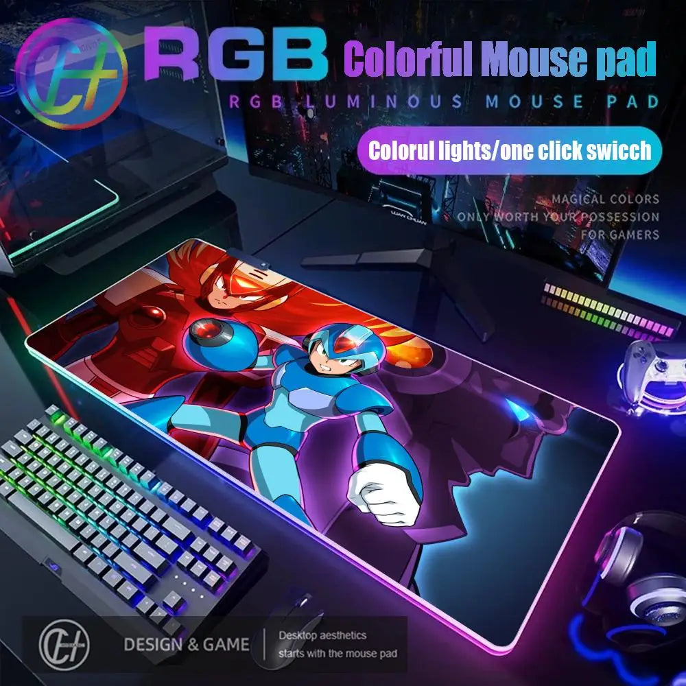 Mouse Pad Megaman X Mouse Pad RGB Gaming Mouse Pad Desk Mat HD Gamer Large LED Light XXL MousePads PC Computer Carpet