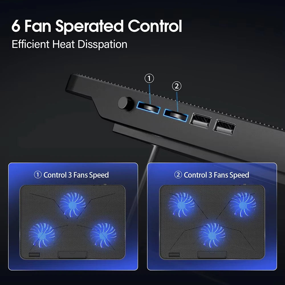 Laptop Cooling pad for 12-17 Inch Laptop Cooler Stand, 6 quiet fans, 5 Angle Adjustable with phone holder