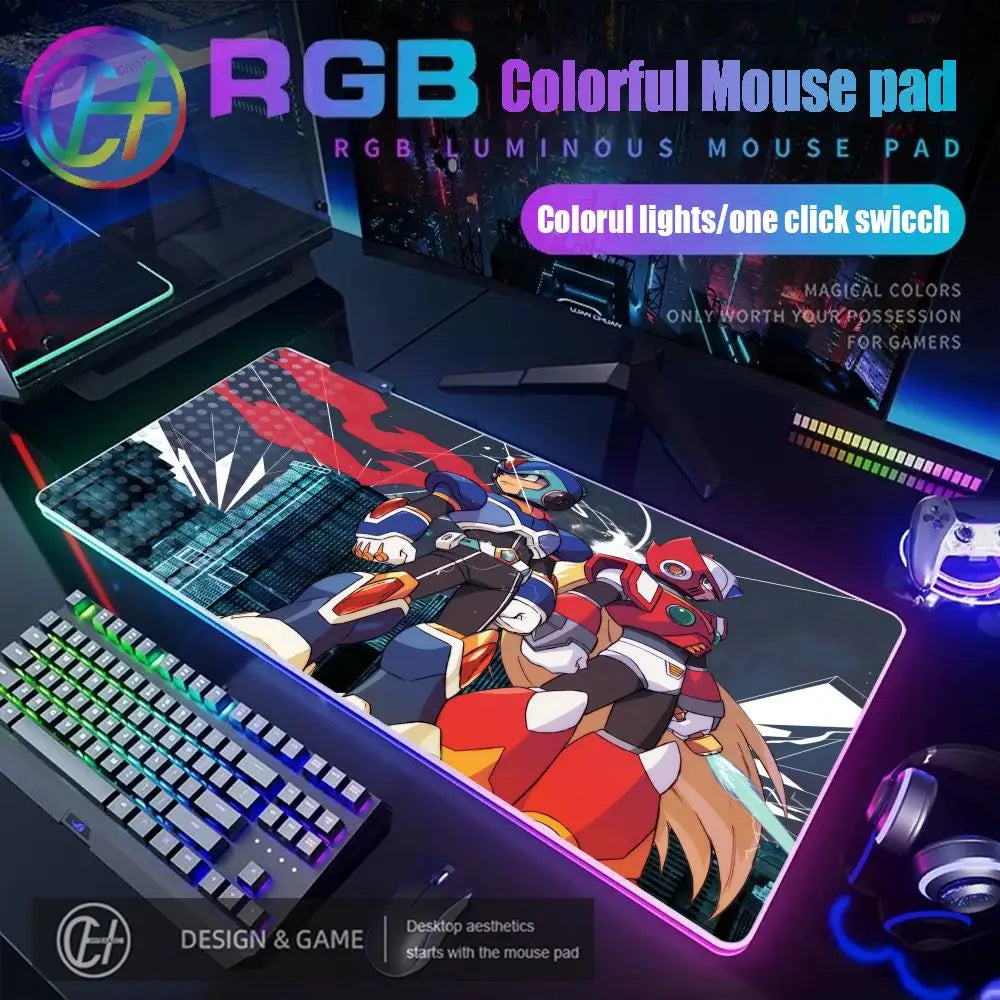 Mouse Pad Megaman X Mouse Pad RGB Gaming Mouse Pad Desk Mat HD Gamer Large LED Light XXL MousePads PC Computer Carpet