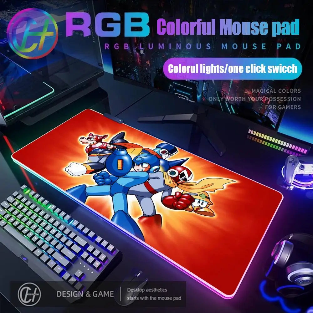 Mouse Pad Megaman X Mouse Pad RGB Gaming Mouse Pad Desk Mat HD Gamer Large LED Light XXL MousePads PC Computer Carpet