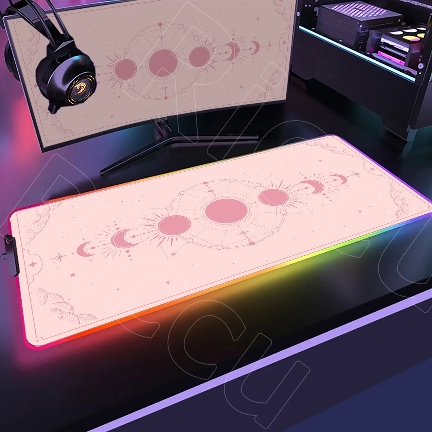 RGB Mouse Pad Gaming LED Tarot Glowing Mouse Mat 900x400mm Mousepad XXL PC Pastel Moon Phase Deskmat Lock Edge Keyboard Rug Gift