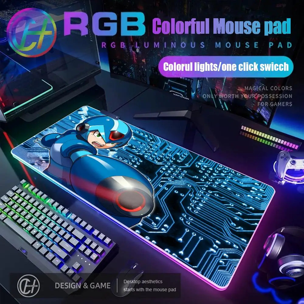 Mouse Pad Megaman X Mouse Pad RGB Gaming Mouse Pad Desk Mat HD Gamer Large LED Light XXL MousePads PC Computer Carpet