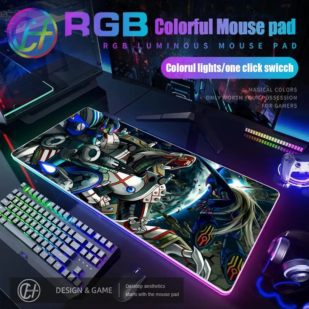 Mouse Pad Megaman X Mouse Pad RGB Gaming Mouse Pad Desk Mat HD Gamer Large LED Light XXL MousePads PC Computer Carpet