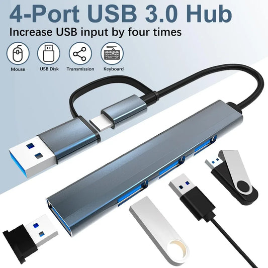 USB HUB USB 3.0 HUB USB-C HUB 4 IN 2 Type C & USB HUB Multi Splitter High Speed 5Gbps For PC Computer Multiport USB-A&C HUB Port