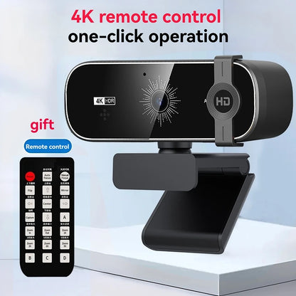 4K Webcam For PC Auto-Focus with Remote Control Privacy Cover Webcam With Microphone Plug & Play For Laptop/Desktop ideo Calling