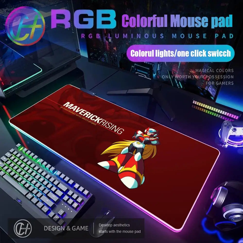 Mouse Pad Megaman X Mouse Pad RGB Gaming Mouse Pad Desk Mat HD Gamer Large LED Light XXL MousePads PC Computer Carpet