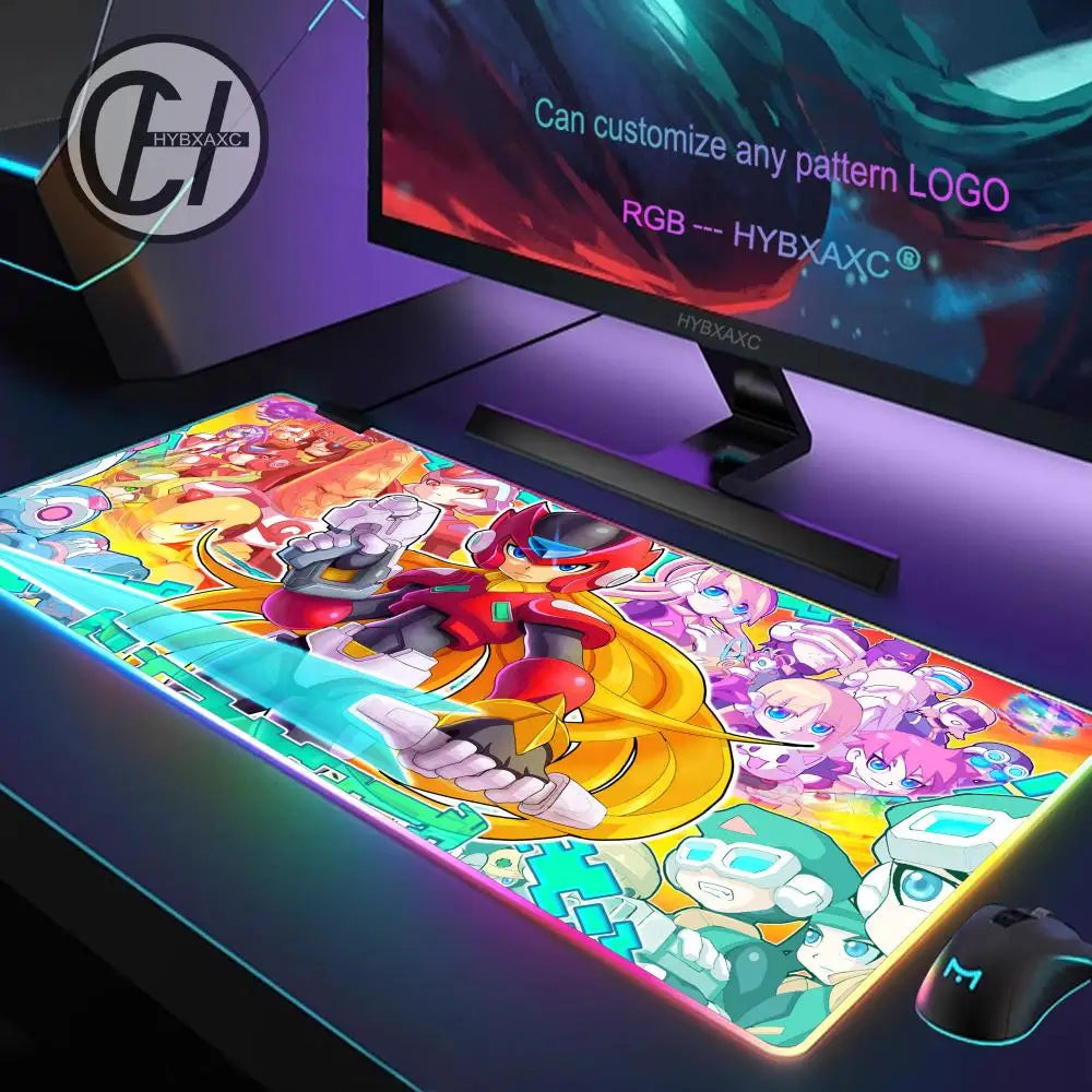Mouse Pad Megaman X Mouse Pad RGB Gaming Mouse Pad Desk Mat HD Gamer Large LED Light XXL MousePads PC Computer Carpet
