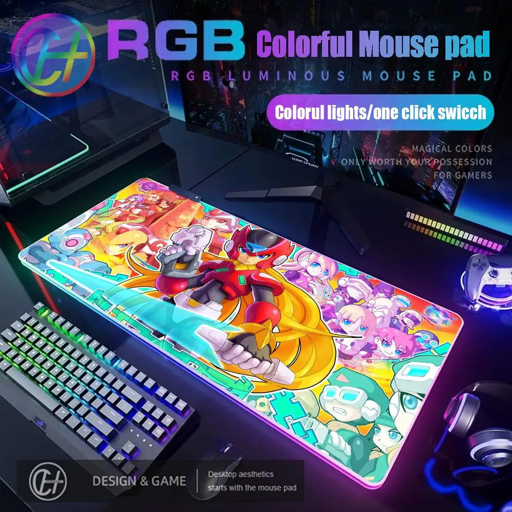 Mouse Pad Megaman X Mouse Pad RGB Gaming Mouse Pad Desk Mat HD Gamer Large LED Light XXL MousePads PC Computer Carpet