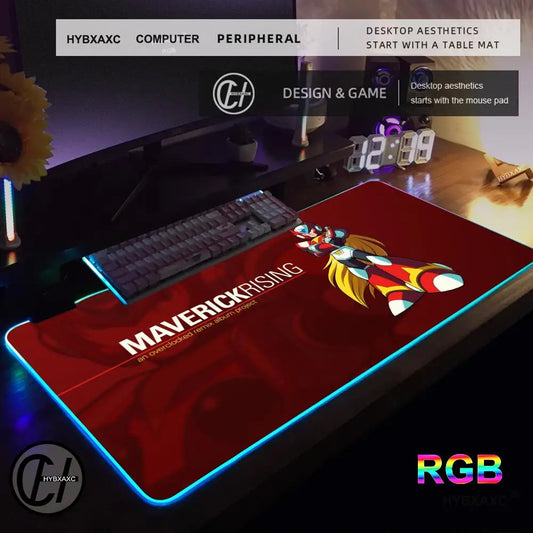 Mouse Pad Megaman X Mouse Pad RGB Gaming Mouse Pad Desk Mat HD Gamer Large LED Light XXL MousePads PC Computer Carpet
