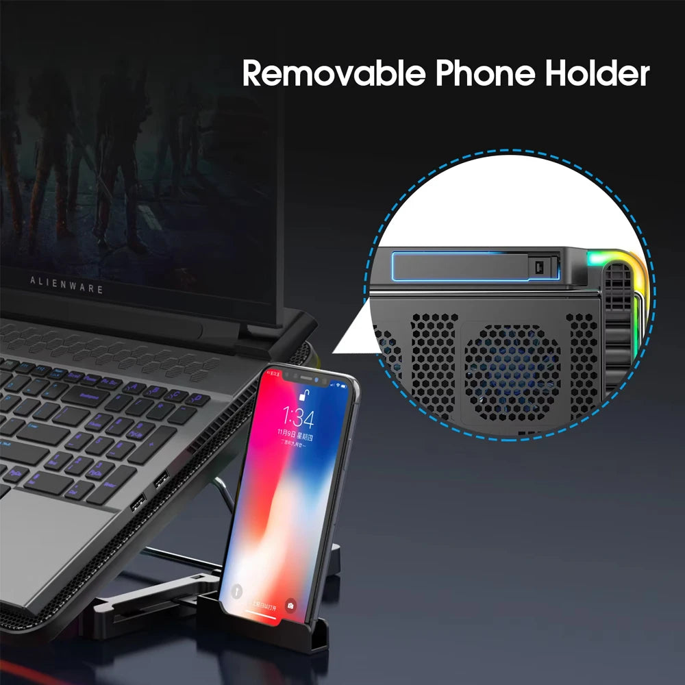 Laptop Cooling pad for 12-17 Inch Laptop Cooler Stand, 6 quiet fans, 5 Angle Adjustable with phone holder