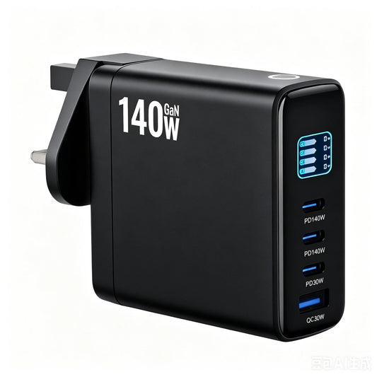 140W GaN Fast Charger 4-Port with Smart Digital Display PD QC Protocol Universal Travel Charger for Phones And Laptops