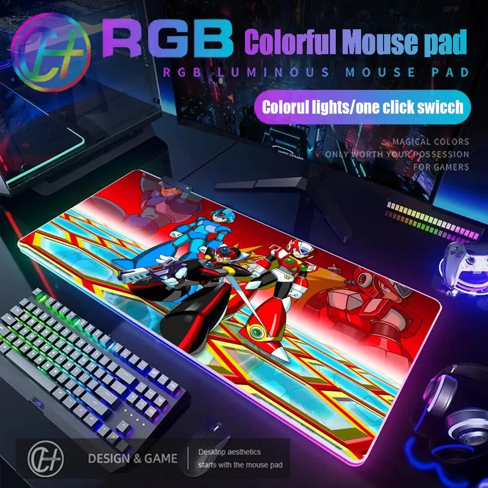 Mouse Pad Megaman X Mouse Pad RGB Gaming Mouse Pad Desk Mat HD Gamer Large LED Light XXL MousePads PC Computer Carpet