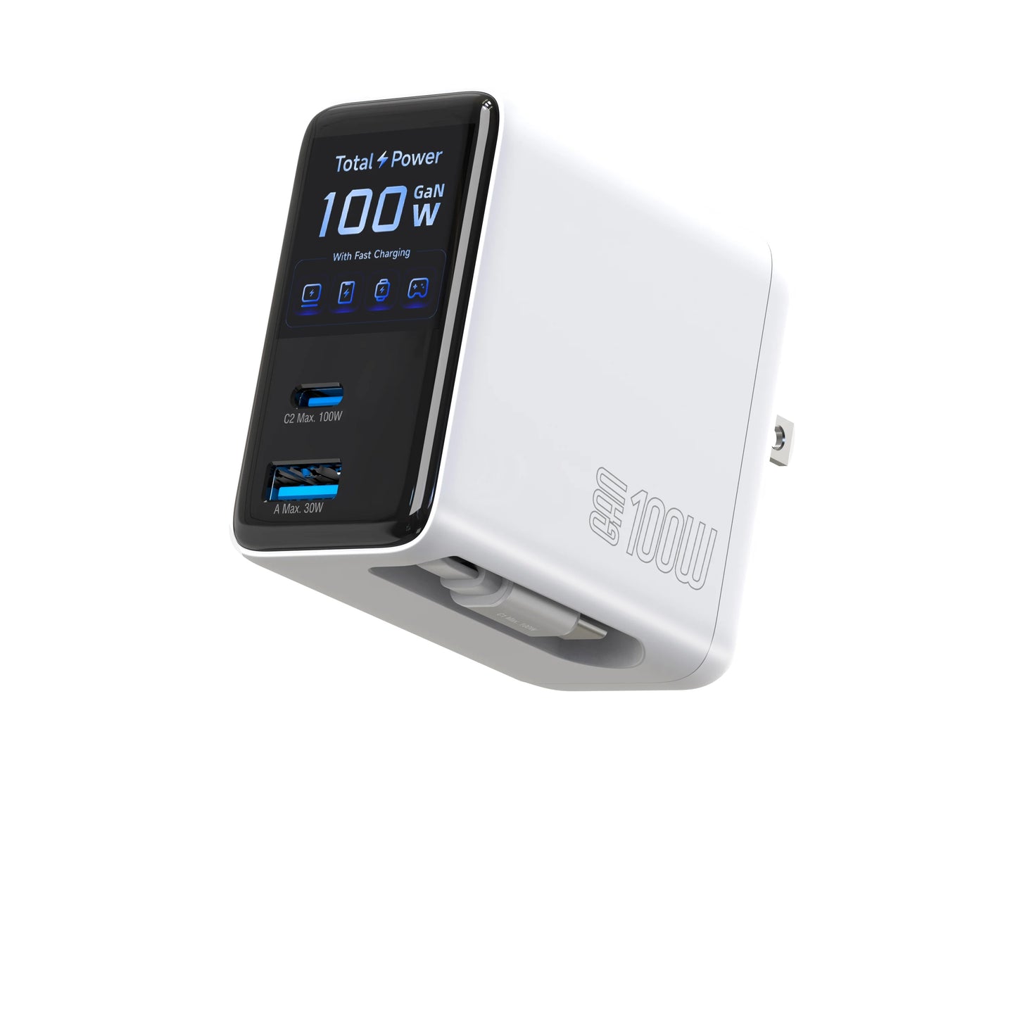 100W Wall Charger Fast Charging GaN Charger with 2-in-1 Retractable Cable And TFT Display for Phones Tablets And More