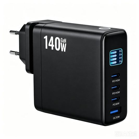 140W GaN Fast Charger 4-Port with Smart Digital Display PD QC Protocol Universal Travel Charger for Phones And Laptops