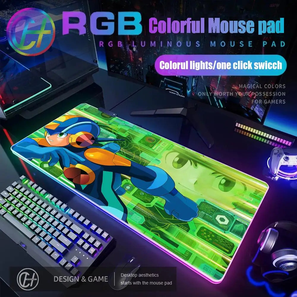 Mouse Pad Megaman X Mouse Pad RGB Gaming Mouse Pad Desk Mat HD Gamer Large LED Light XXL MousePads PC Computer Carpet